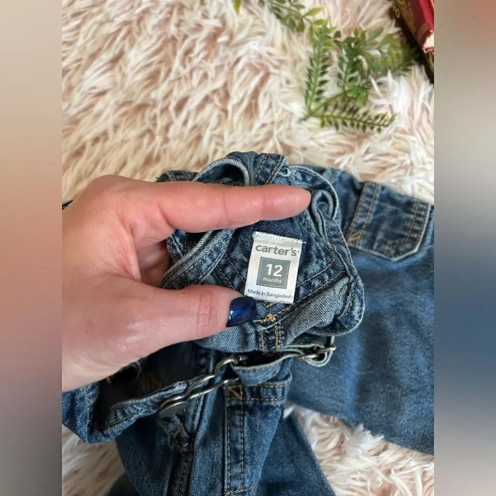 Carters Blue Denim Snap‎ Leg Jean Overalls Baby Sz 12 Months